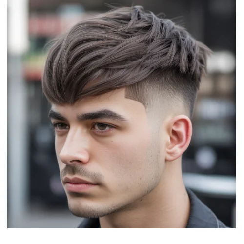 Low taper fade with fluffy straight hair styled voluminous and textured look