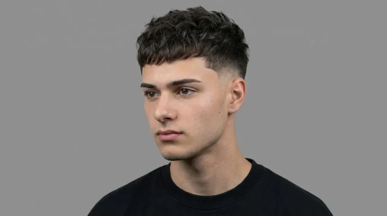Low taper fade with trending textured crop men's haircut featuring short textured top and clean faded sides