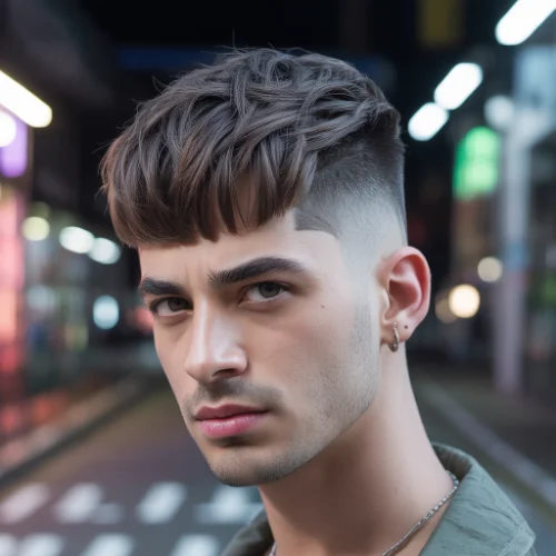 Low Taper Fade Textured Fringe Blowout with straight textured fringe and sharp low taper fade