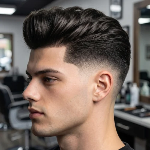 Low Taper Fade Textured Blowout with slicked-back voluminous top and clean low taper sides