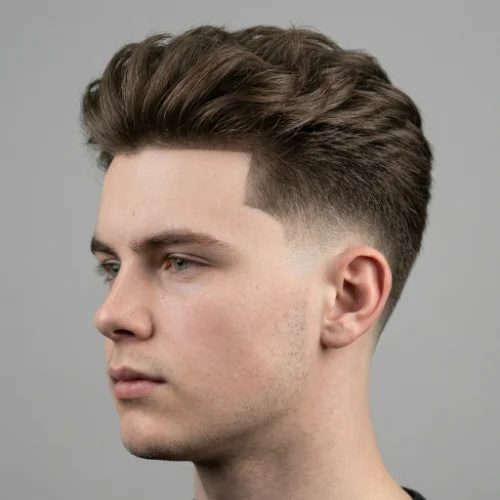 Low Taper Fade Textured Blowout with thick brushed-back top and clean low taper sides