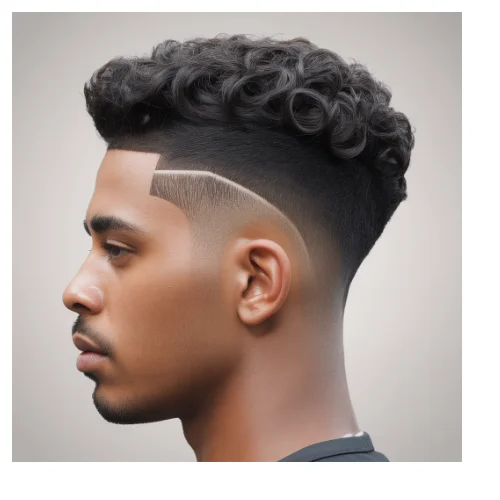 Black man with a low taper fade haircut and a voluminous blowout hairstyle on a white background.