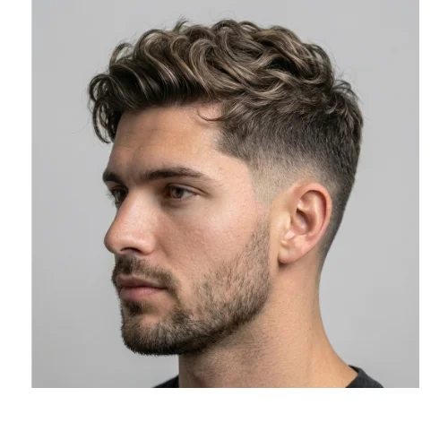Low Taper Fade with messy long top hairstyle for men