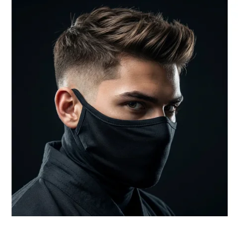 Man with a ninja-inspired textured hairstyle on top and a clean low taper fade on the sides, creating a sharp and modern look.