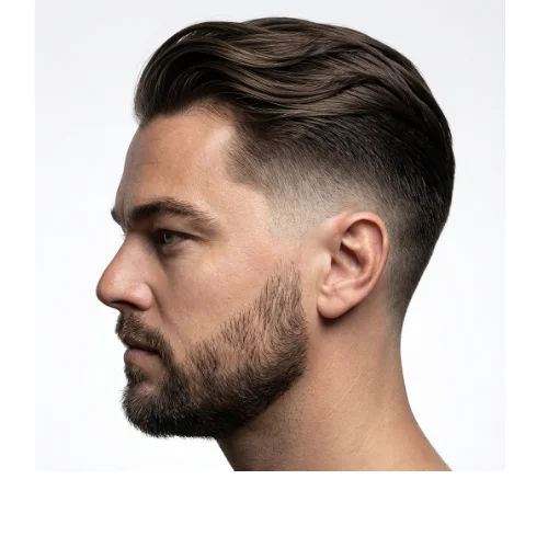 Taper fade with beard for men featuring clean faded sides and a well-groomed beard