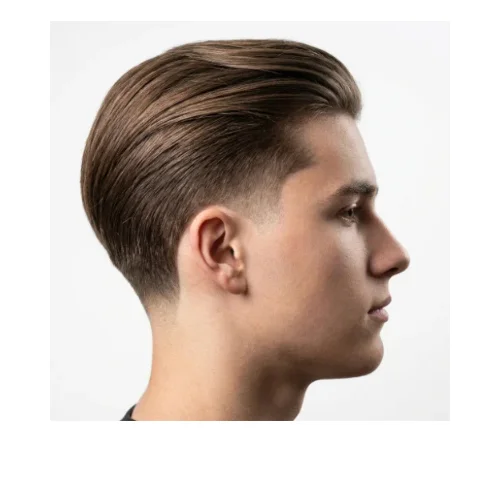 Temple taper straight hair for men with smooth straight hair on top and clean tapered temples