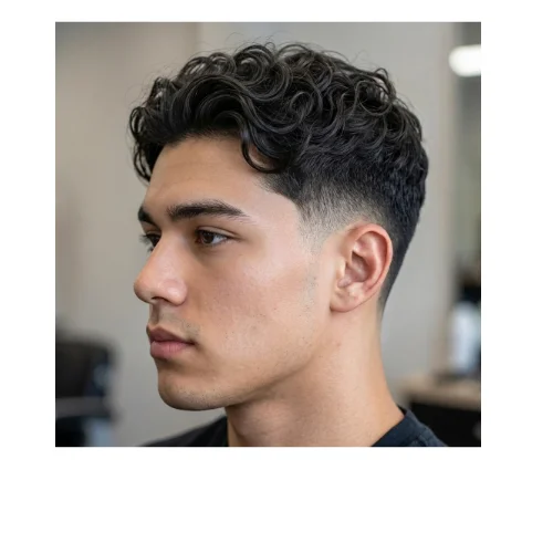 Classic low taper fade wavy hair for men with natural waves and clean tapered sides