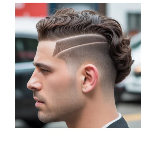 Side part low taper fade wavy hair for men with natural waves and clean tapered sides