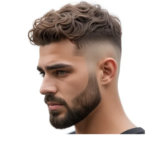 Modern wavy fade with beard featuring soft waves and clean faded sides