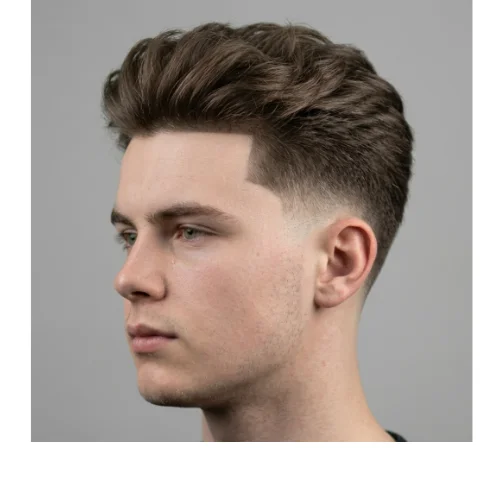 Casual wavy fade for men with relaxed natural waves on top and clean faded sides