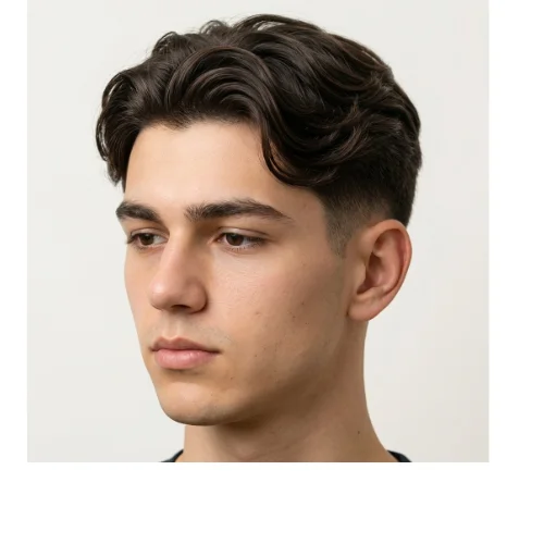Professional wavy fade for men with neatly styled waves on top and clean faded sides