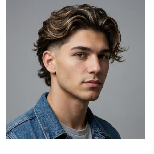 Long layered hairstyle for men with taper fade and textured layers on top