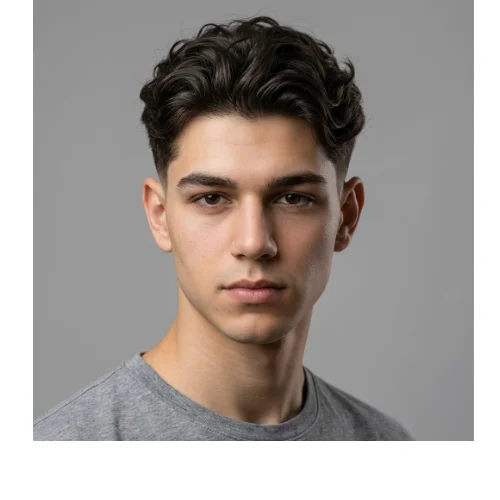 Messy textured hairstyle for men with natural volume and layered texture on top