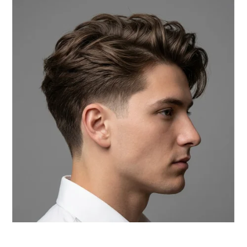 Cool textured hairstyle for men with natural texture and thick layered hair on top
