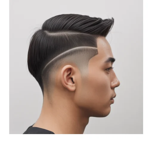 Low Taper Fade with side part and curved shaved line design