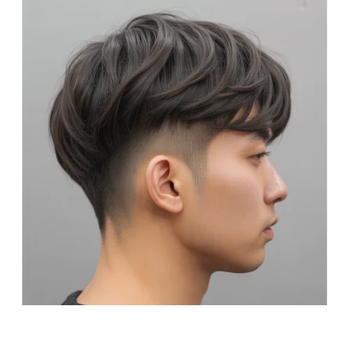 Asian layered hairstyle with clean Low Taper Fade for men