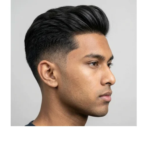 Professional Asian slicked hairstyle with Low Taper Fade
