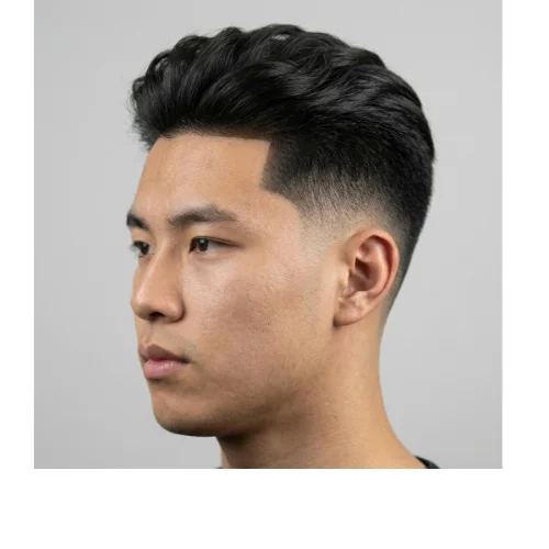 Fresh Asian men quiff hairstyle with Low Taper Fade