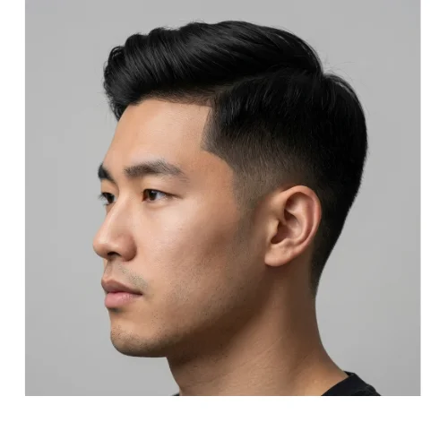 Classic asian side part haircut with Low Taper Fade for men