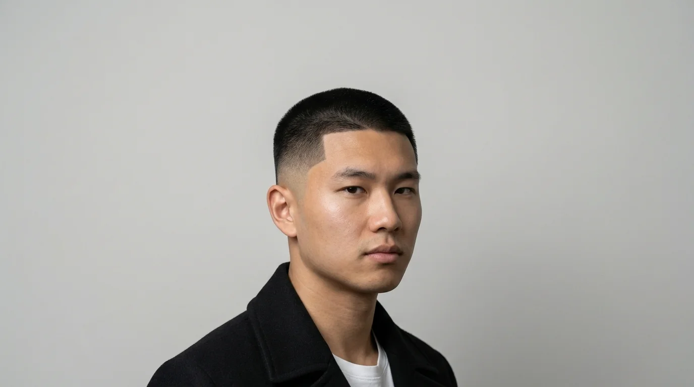 Modern Low Taper Fade Buzz Cut men hairstyle with sharp hairline