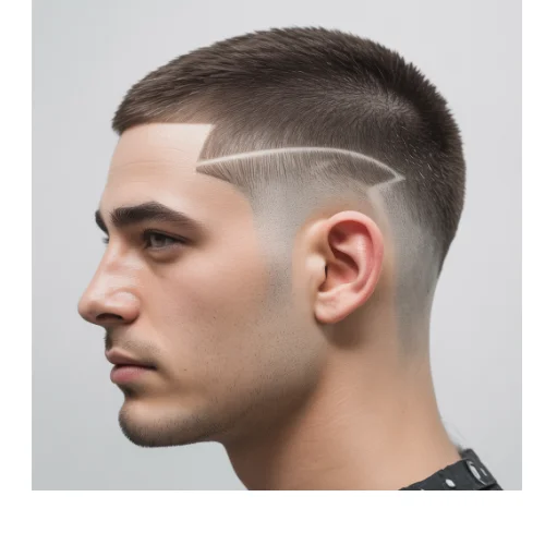 Modern Low Taper Fade Buzz Cut with side hair design
