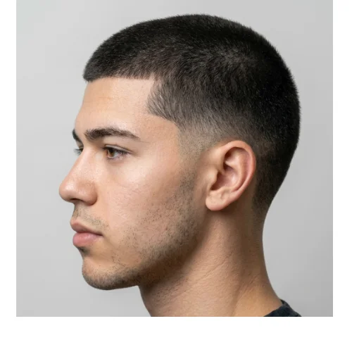 Low Taper Fade Buzz Cut men haircut with Thicker Hair side taper