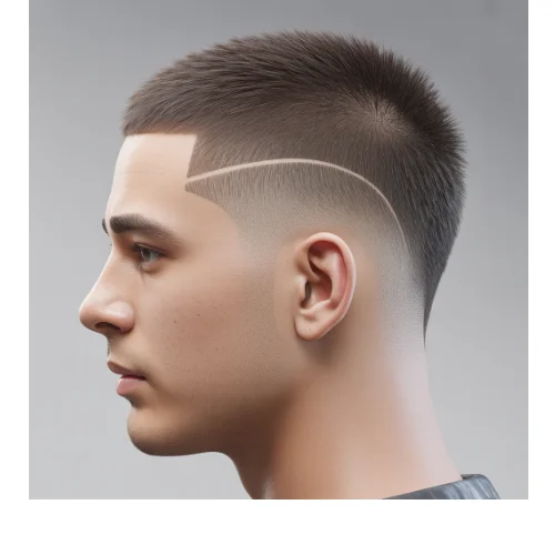 Low Taper Fade Buzz Cut with sharp shaved line and textured hair