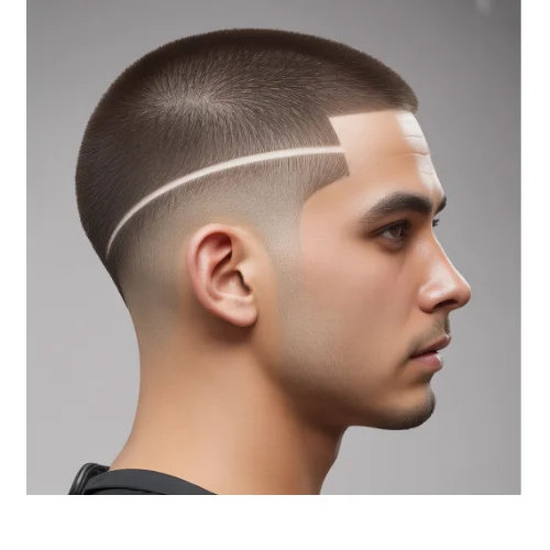 stylish Low Taper Fade Buzz Cut with smooth curved barber line for men