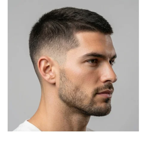 Casual Low Taper Fade Buzz Cut with neat barber finish