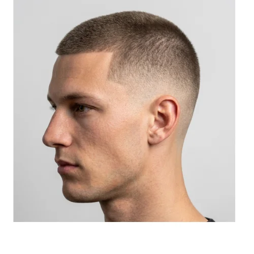 Athletic Low Taper Fade Buzz Cut men hairstyle with short top for men
