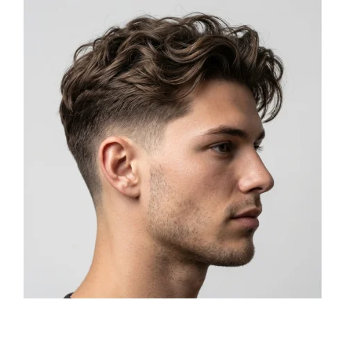Messy wavy hairstyle with Low Taper Fade Haircut for men