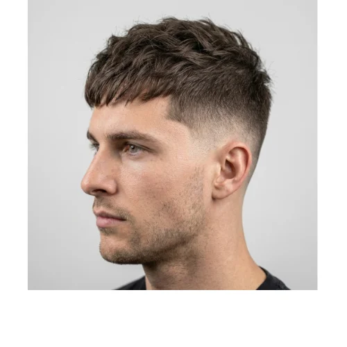 Messy short crop haircut with Low Taper Fade for men