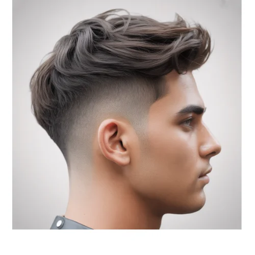 Low Taper Fade with messy medium haircut for men