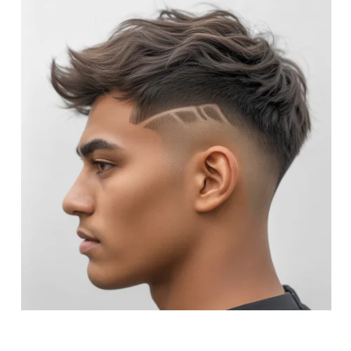 Side profile of a man with messy natural hair and Low Taper Fade haircut, featuring natural textured hair on top with clean tapered sides for a relaxed modern look.
