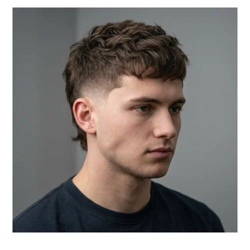 Low taper fade mullet short hair men's haircut with clean fade and short textured back