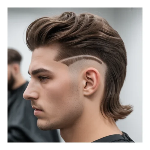 Low taper fade mullet long back hair men's haircut with short faded sides and extended back length
