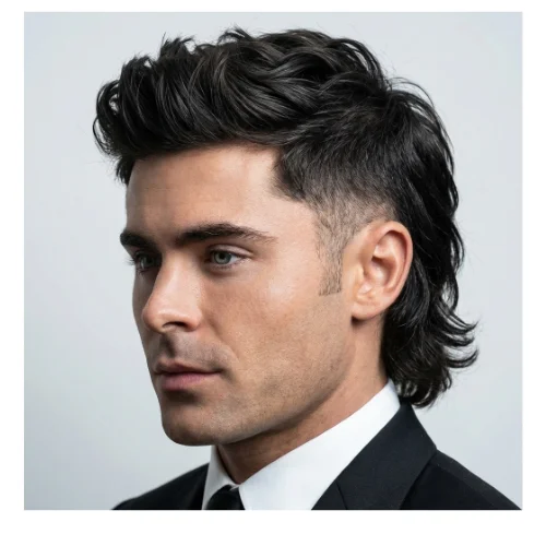 Side view of a young man with a stylish low taper fade middle part haircut, featuring a clean gradual fade around the ears and thick wavy hair on top, perfect for men in 2026 trends.