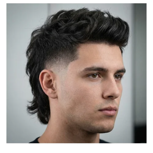 Low Taper Fade Mullet Trend hairstyle for men, featuring a modern fade with stylish long back hair for a trendy look.