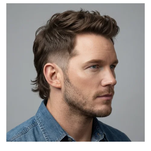 Low Taper Fade Mullet layered hairstyle for men, featuring a clean fade with textured, layered long back hair.