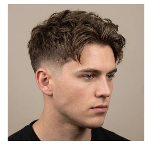 Textured Low Taper Fade middle part with natural layers and soft volume