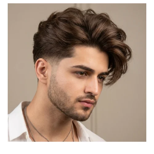 Low Taper Fade middle part fluffy hairstyle with soft volume and airy texture