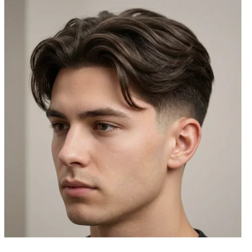 Low Taper Fade middle part fade hairstyle with smooth top and gradual faded sides