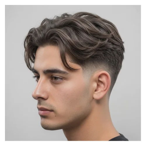 Low Taper Fade middle part medium length hairstyle with smooth flow and clean tapered sides