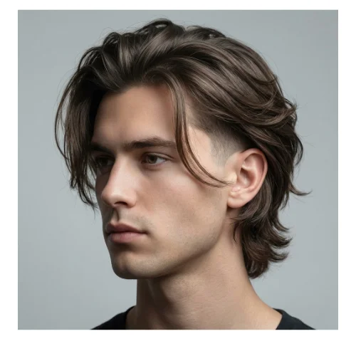 Classic low taper fade with long textured hair and clean side blend