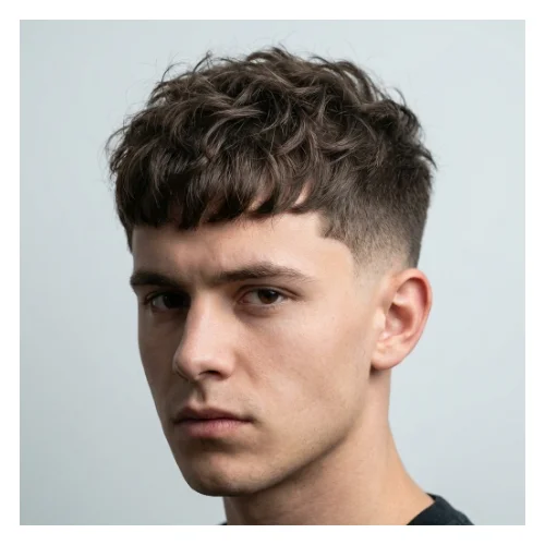 Low taper fade messy Edgar haircut with tousled textured top and clean faded sides for a relaxed modern look