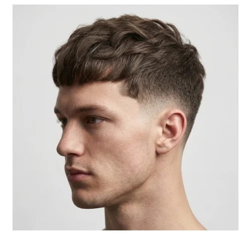 Low taper fade Edgar soft haircut with smooth blend, light fringe and clean tapered sides