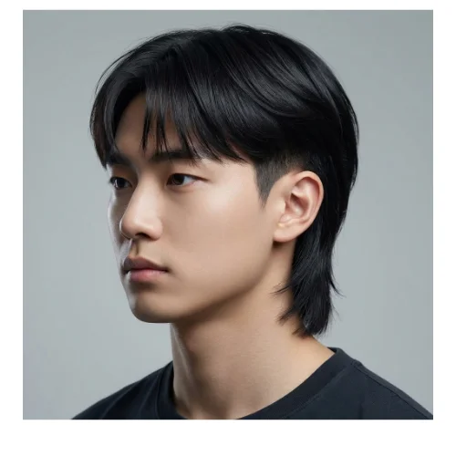 Low taper fade mullet Asian men's haircut with straight textured hair and long back