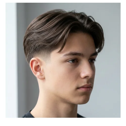 Boy with natural curly hair on top and a clean low taper fade on the sides, creating a neat and school-appropriate hairstyle.