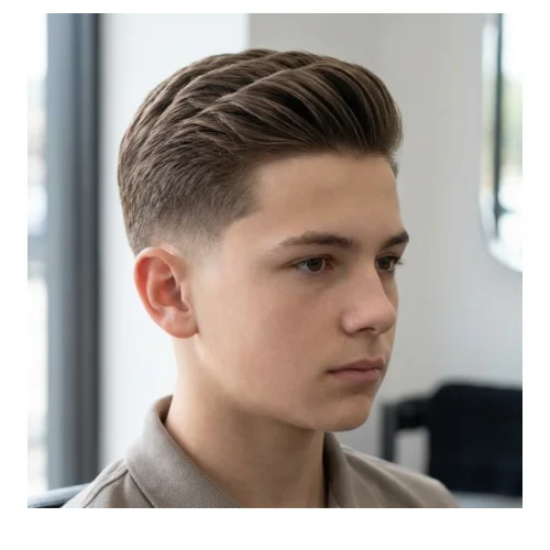 Low taper fade for school with clean classic style, neat and simple men's haircut suitable for students