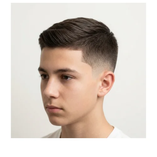 Low taper fade for school low volume style men's haircut with neat short top and clean sides